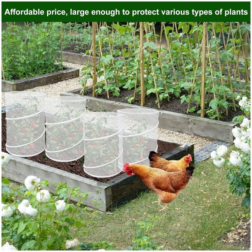 Plant Mesh Cover Pop-Up Mesh Plant Guard Folding Breathable Garden Mesh Protector Reusable with Ground Pegs Plant Cover Yard