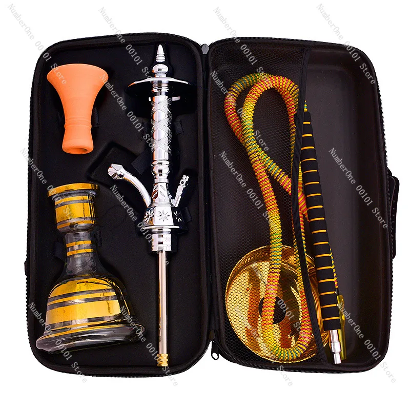 Egyptian Style Hookah Set with Bag, Single Tube Shisha Pipe for Smoking, Premium Arabic Hookah Water Pipe Kit