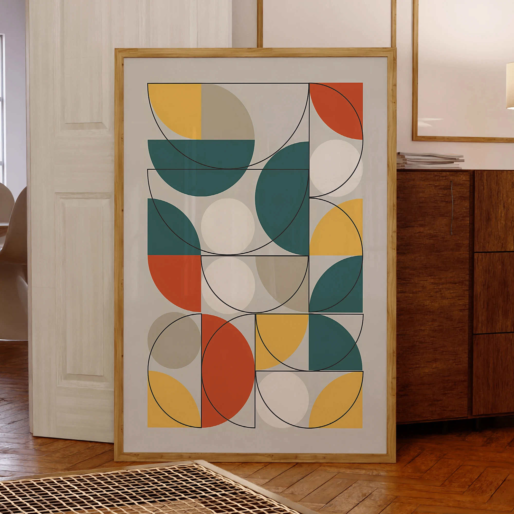 Moderne Bauhaus Grün Runde Puzzle Wand Kunstdrucke Aluminium Rahmen Leinwand Malerei Poster Bild Für Wohnzimmer Wohnkultur