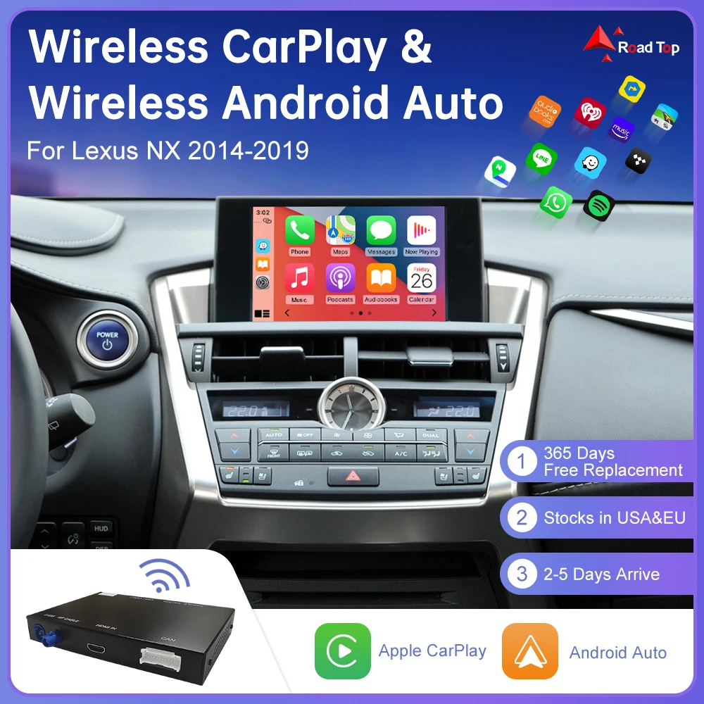 Road Top Wireless CarPlay for Lexus NX 2014-2019, with Android Auto Mirror Link AirPlay Car Player GPS Rear Camera Functions