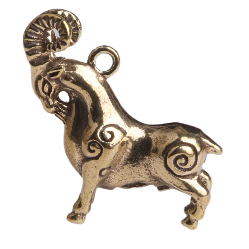 Retro Pure Copper Goat Figurine Desktop Decor Ornaments Novelty Brass Zodiac Sheep Pendant for Keychain DIY Accessories Gift