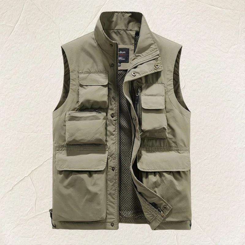 

2025 New Men Outdoor Vest Multi-Pocket Solid Color Fishing Director Reporter Work Waistcoat Photography Casual Vest Jacket Male
