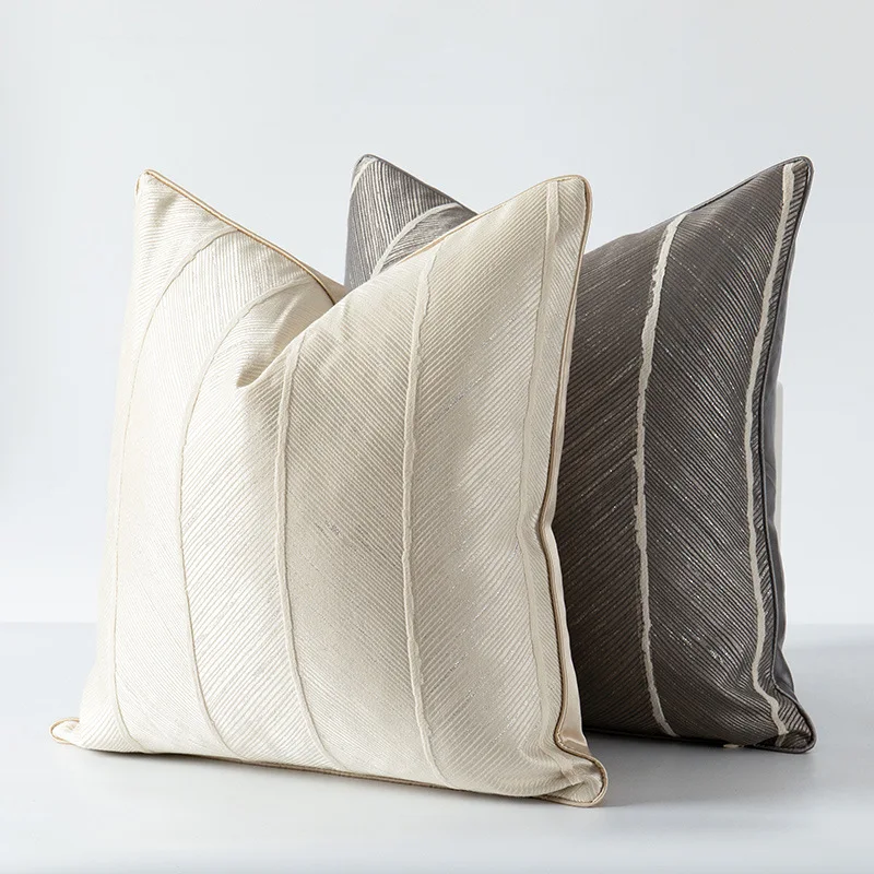 

Premium Gray Beige Striped Cushion Cover45*45 High-density Jacquard Yarn Dyed Texture Pillow Covers Decorative Modern Home Decor