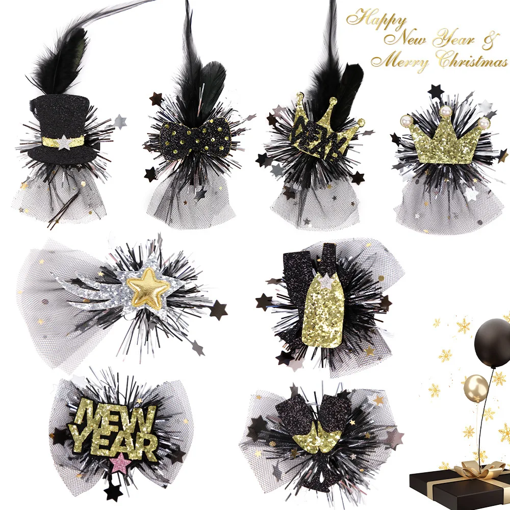 

Christmas Black Gold New Year Hairpin Hair Accessories Cheer Happy 2024 New Year Party Gift Merry Christmas Decor