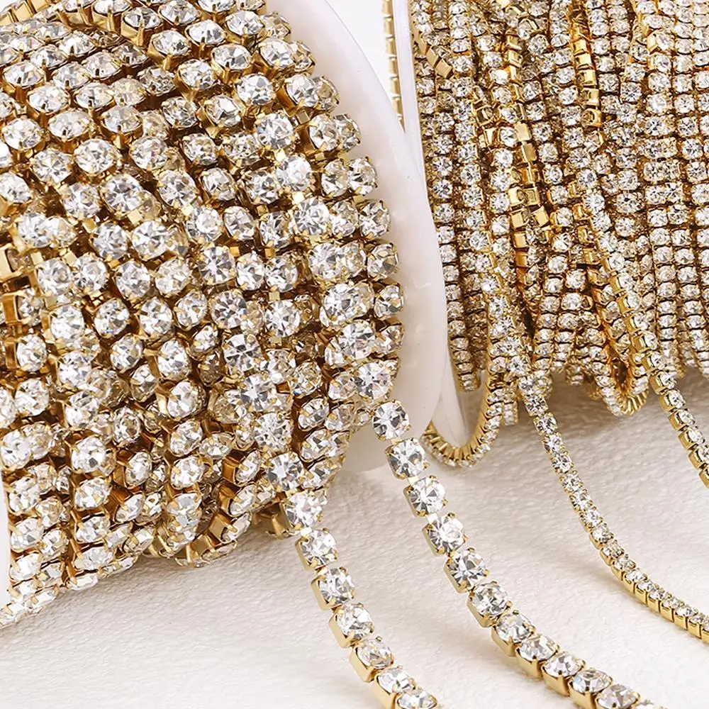 No Fade 1Meter Stainless Steel Crystal Rhinestone Chain Sew-On Glue-On Trim Cup Chains For Clothes Necklace Bracelet Choker DIY