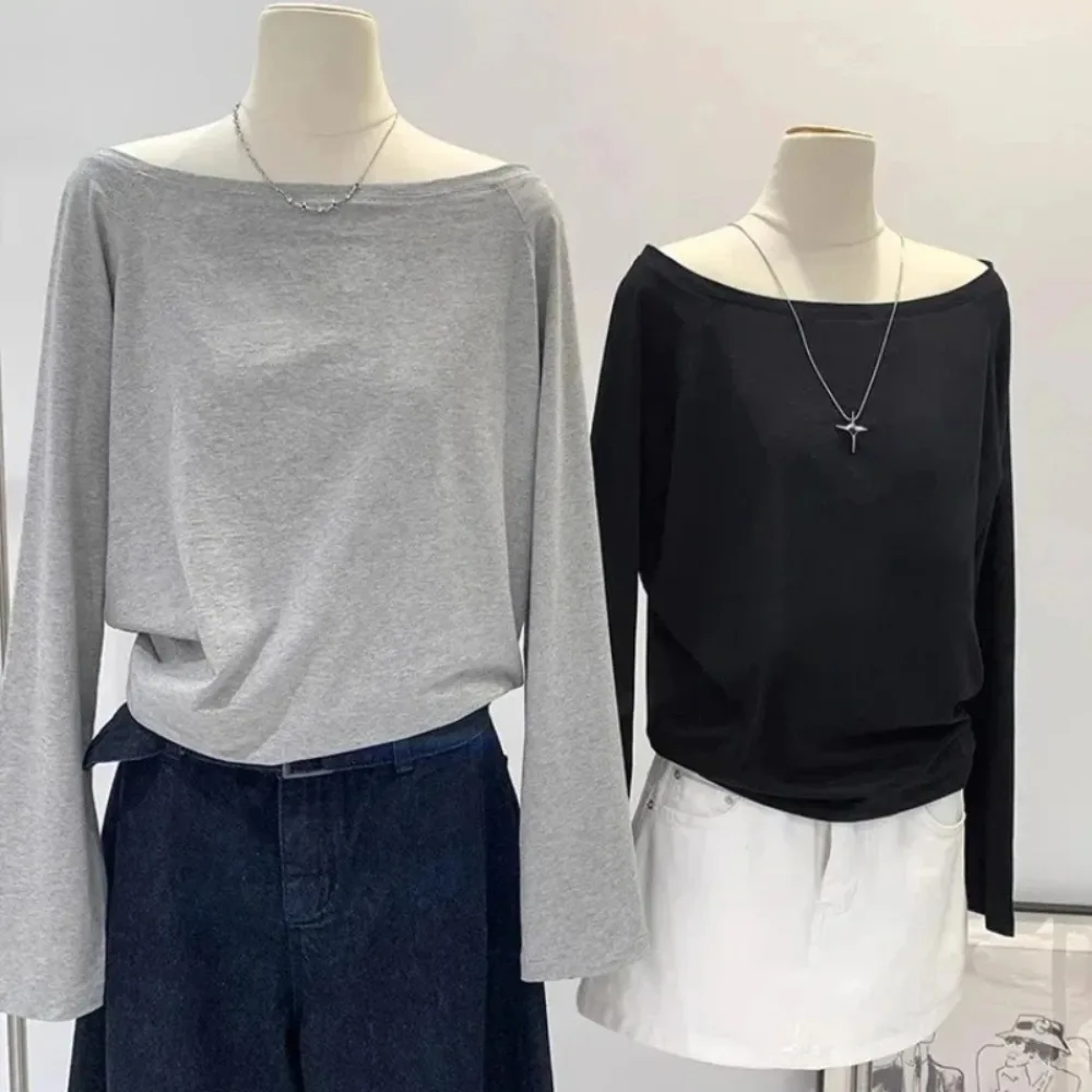 

Autumn Winter One Shoulder Cotton Long Sleeve Slant Shoulder