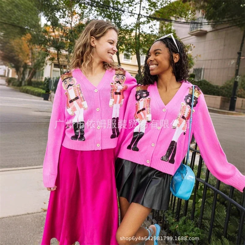 سترة صوفية متماسكة من الترتر للنساء كاجوال للعطلات وحفلات الكريسماس هدية مريحة للعائلة للسيدات المراهقات