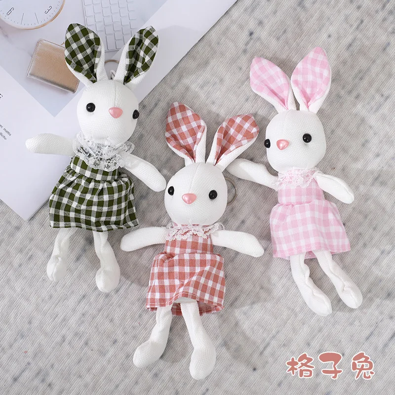 22CM New Hot Kawaii Lattice Rabbit Pendant Plush Toy Doll Cartoon Cute Bag Charm Keychain Children's Cloth Doll Gift