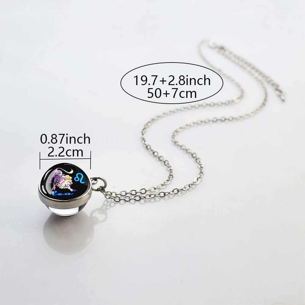 12 Constellation Zodiac Signs Necklaces Two-Sided Glass Ball Pendant Chains Necklace Women Men Astrology Jewelry Birthday Gift