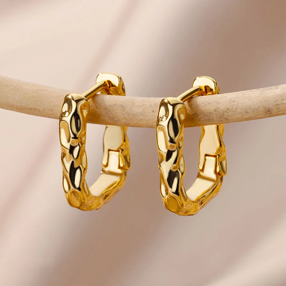 Stainless Steel Hoop Earrings For Women Gold Color Round Square Geometric Earring Female Fashion Ear Jewelry Brincos Gift 2024