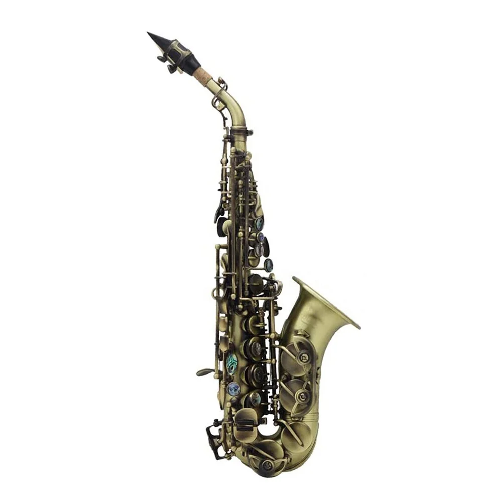 Bb Tone Soprano Saxophone Vintage Curve Bell Brass Body Bakelite Head Professional Woodwind Instrument