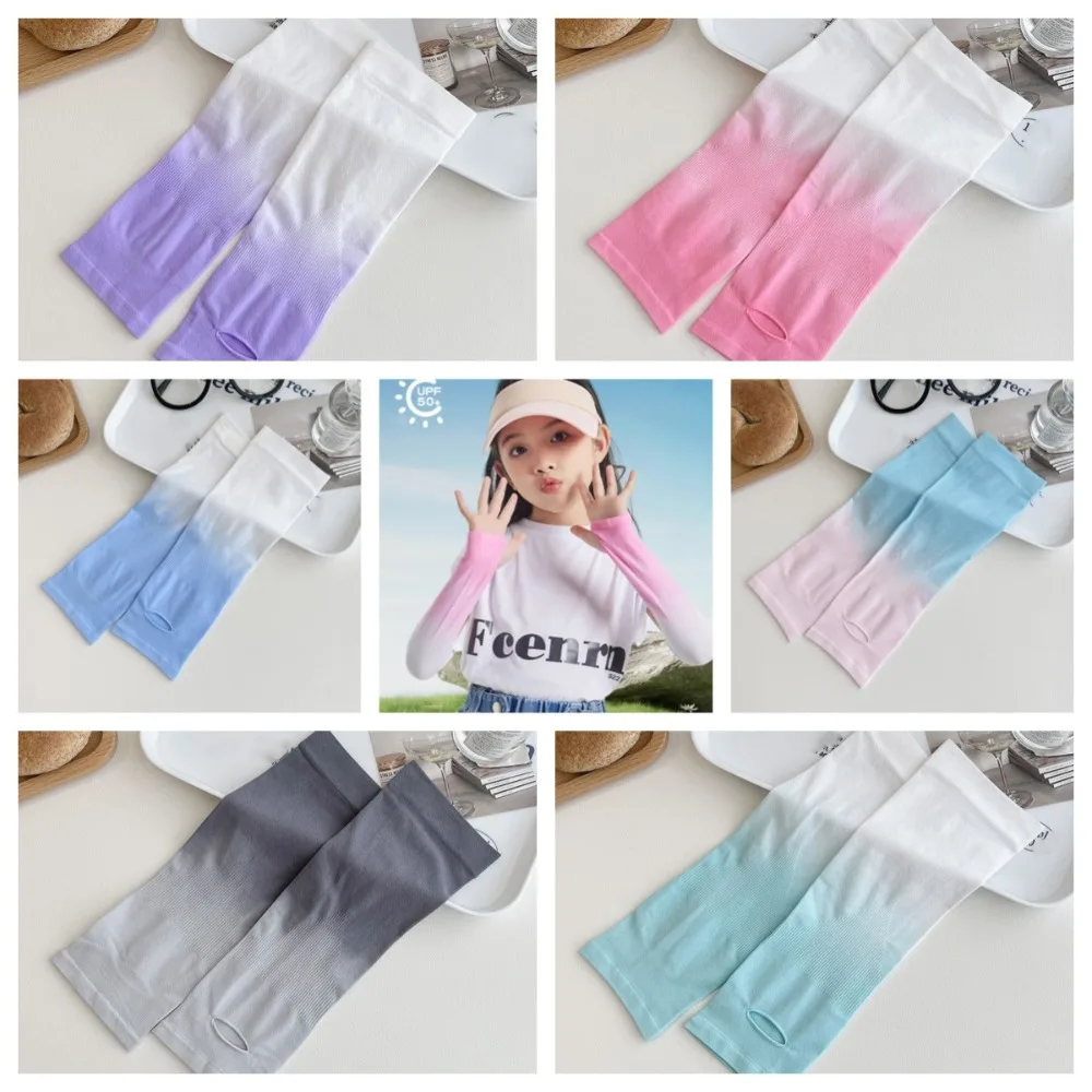 

Polyester Ice Silk Arm Sleeves Elastic Spandex Gradient Color Sleeve Breathable Thin Sun Protection Arm Cover Baby
