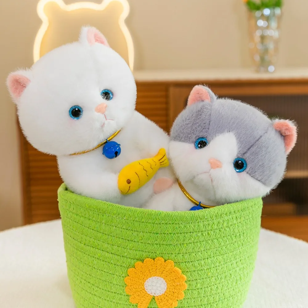 

Bell Collar Eating Fish Cat Plush Toy Cartoon Stuffed Little Cat Plush Doll Cute Soft Little Cat Plush Toy Christmas Gift