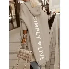 Hooded Cardigan Fashion Casual Long Sleeve Women Autumn Winter Letter Printed Loose Open Coat Cardigan 2024