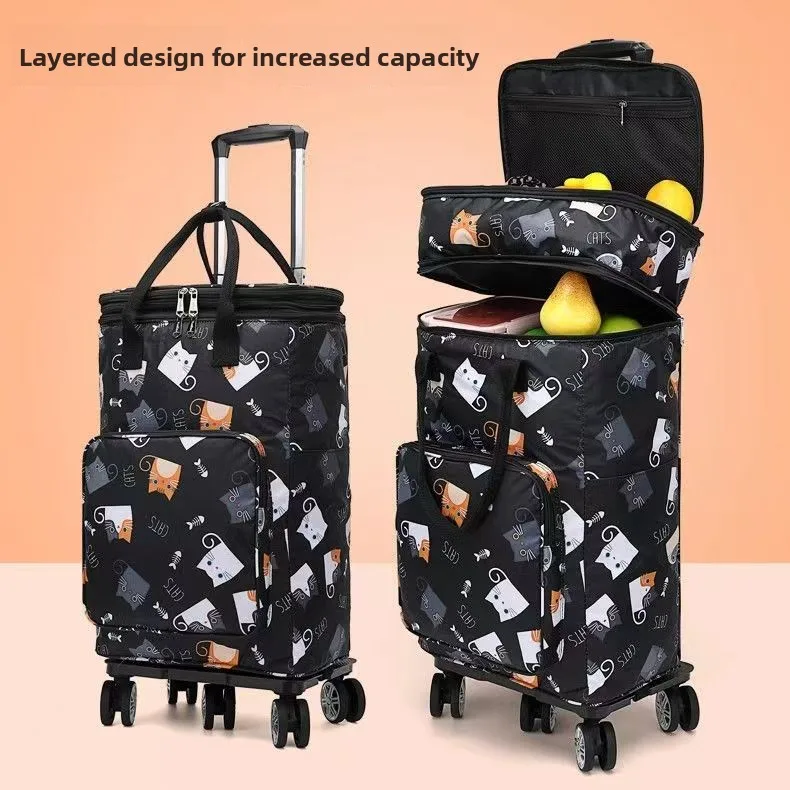 portable-insulated-shopping-bag-with-pull-rod-vegetable-buying-cart-hand-pulled-wagon-foldable-all-wheel-steering-shopping-cart