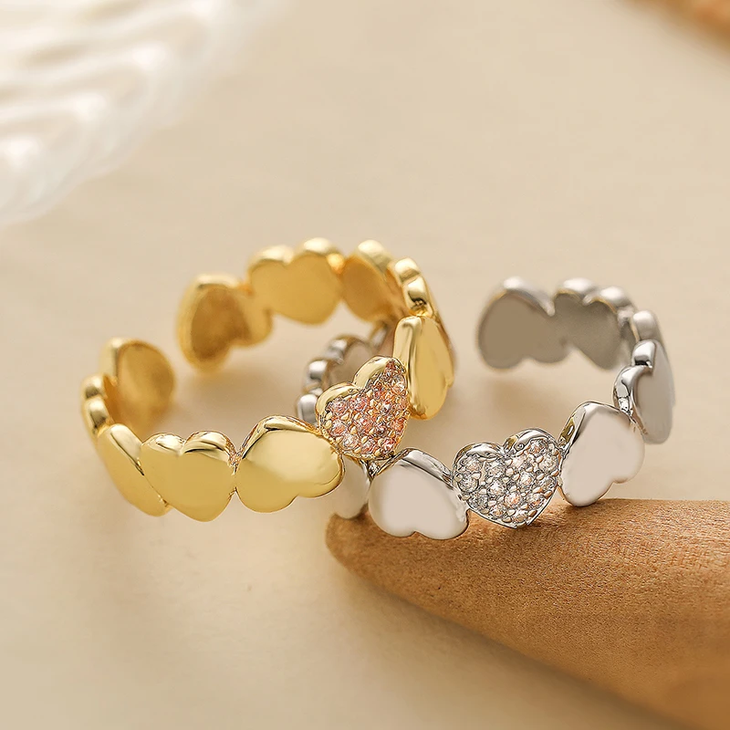 GANPUP Minimalistischer Herz-Liebesring mit Kubischem Zirkonia, Verstellbarer Offener Ring für Frauen, Trendiger Fingerring für den Alltag, Schmuckgeschenk кольцо – Detail 2