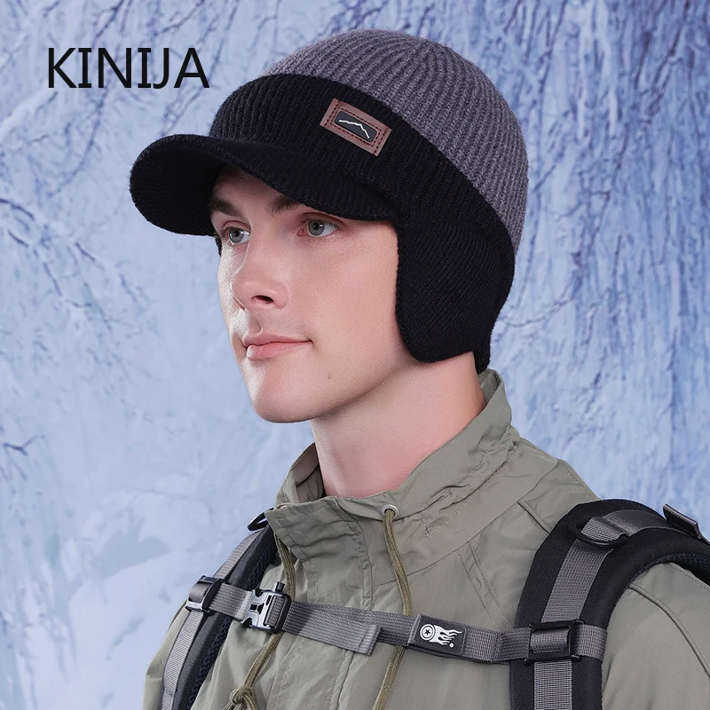 Thick Men's Winter Hat Windproof Knitted Hat Warm Ear Protection for Outdoor Riding Skiing Cycling Sunhat Bomber Bonnet