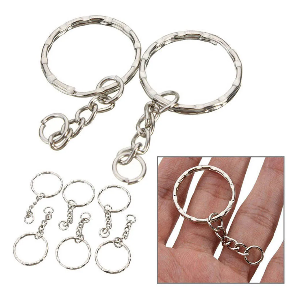 25mm Jewelry DIY Polished Silver Key Fob Keychain Keyring Short Chain