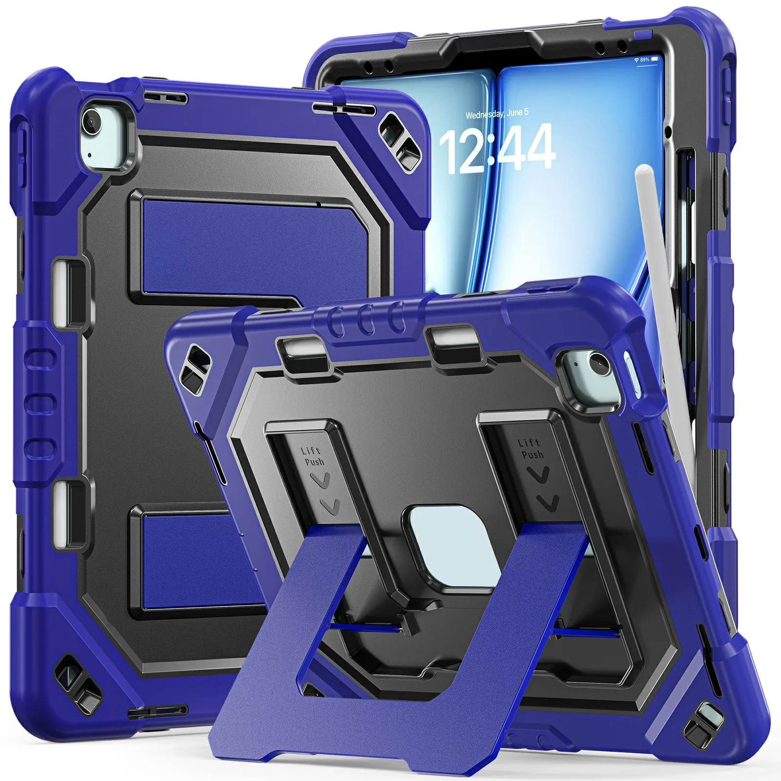 Tablet Case For iPad Air 13 (2026) / (2025) / (2024) / iPad Pro 12.9 (2022) / (2021) / (2020) / (2018) Kickstand PC + TPU + Sili