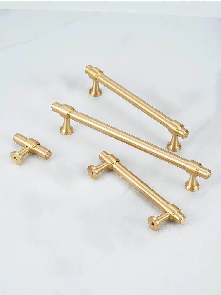 TBayce Brass Handle for Cabinet Satin Gold Drawer Knobs Cabinet Pull Bar Wardrobe Handles Furniture Brass Hardware Door Handle