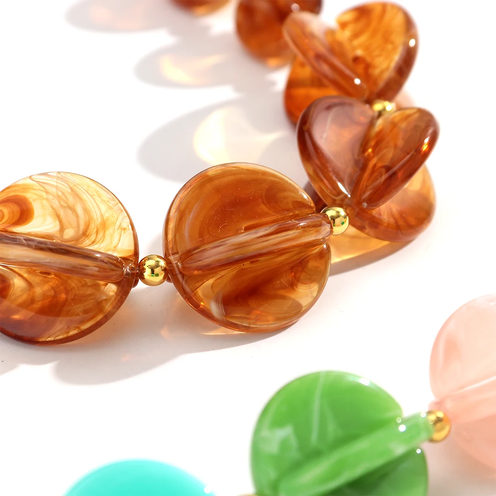 Neue Trendige Geometrische Harz-Perlenkette für Damen und Herren, Farbenfrohe Acryl 3D-Kreis Handgemachte Choker-Halskette, Retro-Schmuck Geschenk – Detail 7