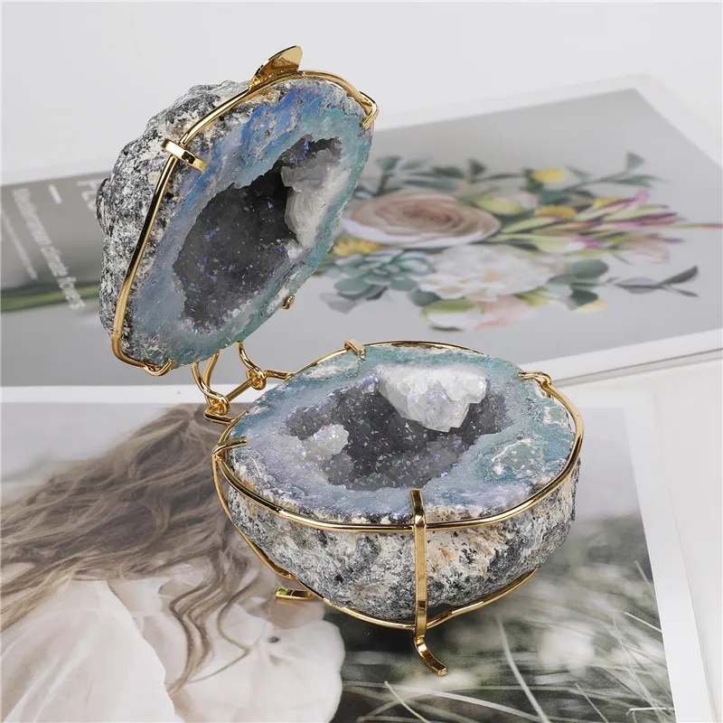 Natural Crystal Onyx Stone Jewelry Box Closing Storage Tanks Round Jar Decorative Figurines Home Decoration Accessories