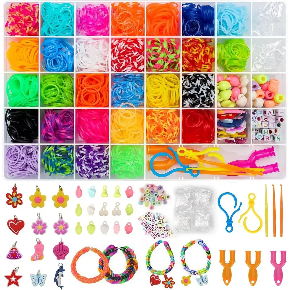 

3000+ Rubber Band Bracelet Kit, Colorful Loom Bracelet Making Kit with Storage Box, DIY Art Craft Set with Charms Beads for Begi