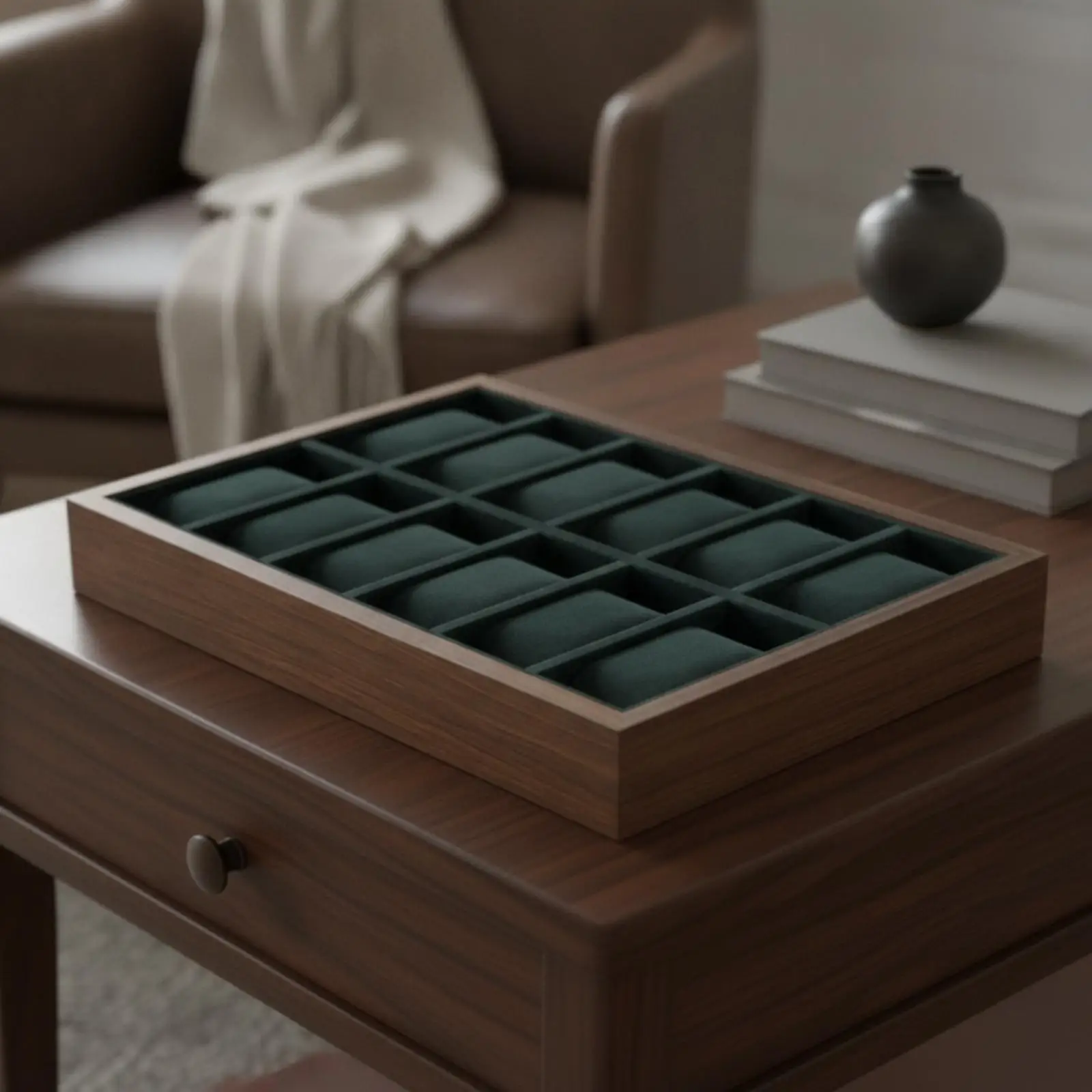 Soft Velvet Watch Organizer Tray for Dresser Top Storage Box with Divided Compartments for Jewelry