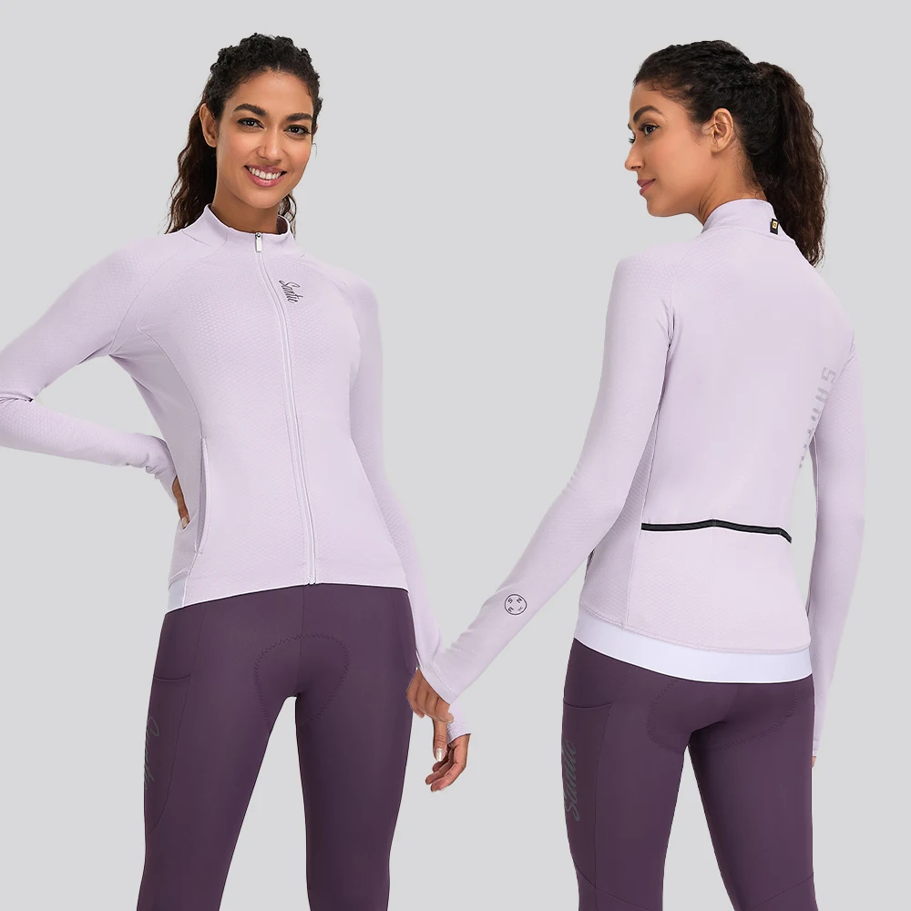 

Женские флисовые велосипедные куртки Santic, велосипедные майки с длинными рукавами, сохраняющие тепло, полностью на молнии с карманами KL25C01191