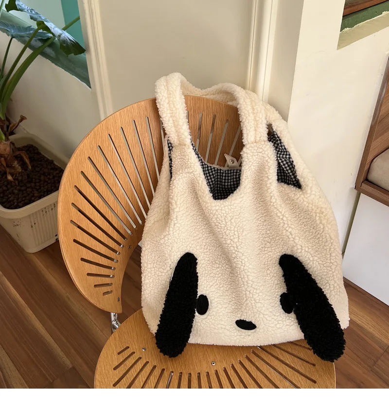 Big Ears Imitation Lamb Hair Shoulder Bag For Women New Soft Warm Plush Tote Bag Large-capacity Shopper Bag Kawaii Handbags Sac