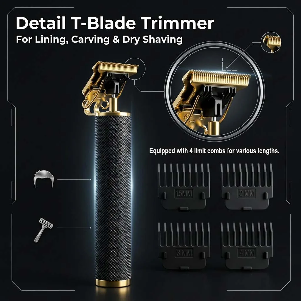 4 in 1 Men's Hair Clipper Set, Cordless Electric Trimmer, Foil Shaver & Nose Trimmer Kit,Beard Cutter, USB Rechargeable Grooming Kit with LED Display, Multiple Guide comb view 7