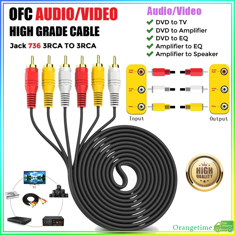 

【Fast Delivery】AV Audio Video Cable 1.5M 3M 5M 3RCA To 3RCA Plug AUX Video Composite Male to Male for TV DVD TVPLUS Cord