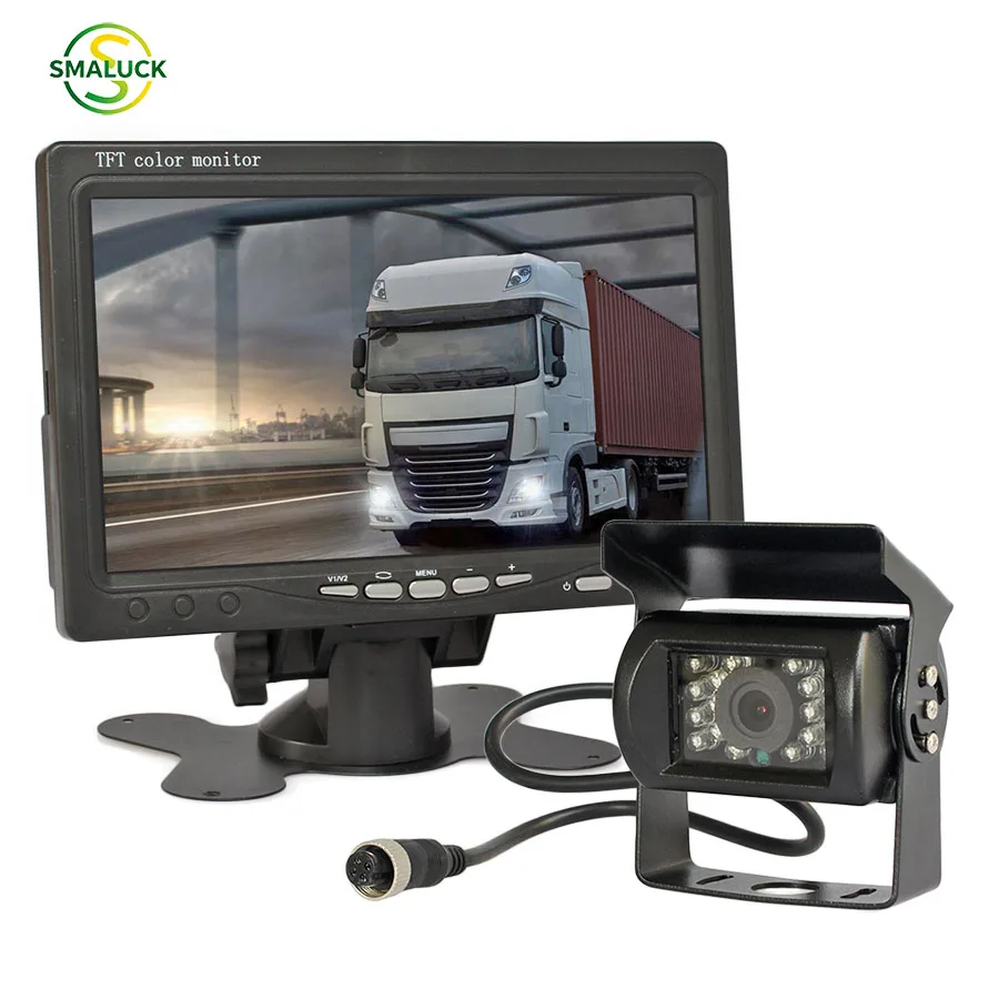 SMALUCK CVBS Signal 7inch TFT LCD Car Monitor 4pin IR Night Vision CCD Rear View Car Camera for Bus Houseboat Truck