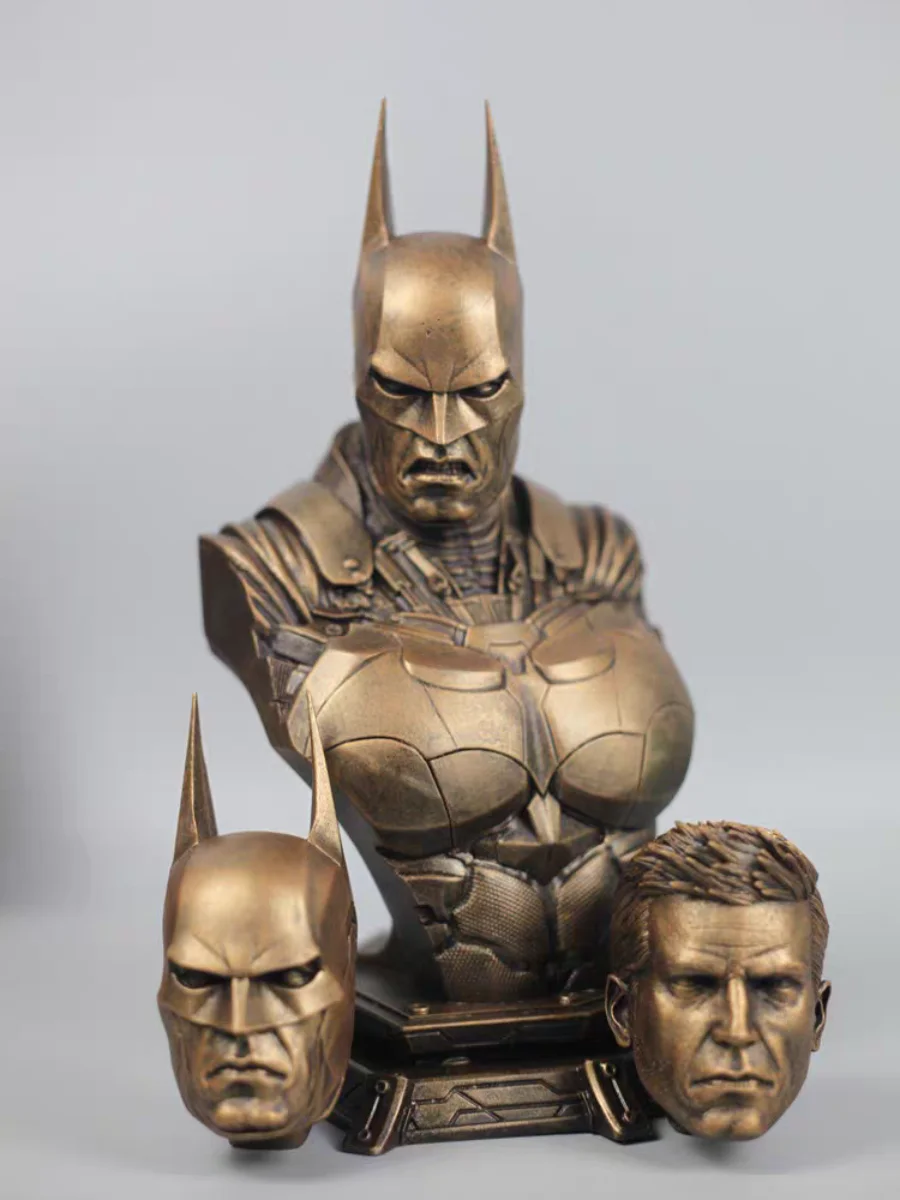 

Dc Batman Figurine Arkham Knight Bust Sculpture Replaceable Head Imitation Copper Statue Model Collectible Gift Room Decor