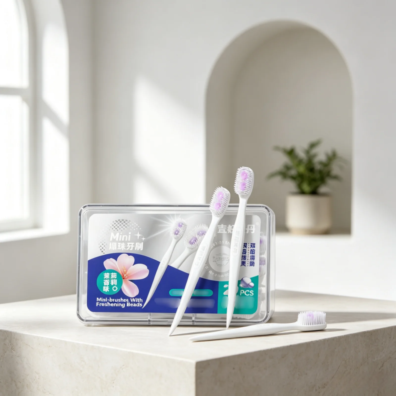 Jasmine Aroma Dual Fresh Bead Floss Toothbrush 20PCS Disposable, Portable Toothbrush No Water Needed for Outdoor Journeys Care