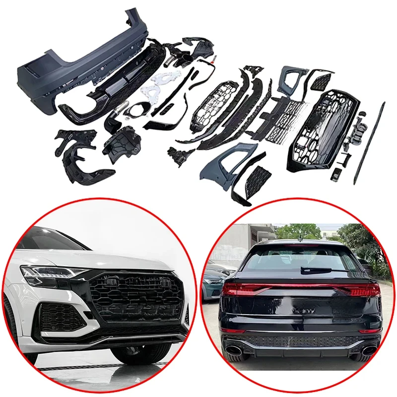 High Quality RS Style Body Kit Front Bumper Lip Rear Bumper Racing Grills Glossy Black For Audi Q8 2019-2024
