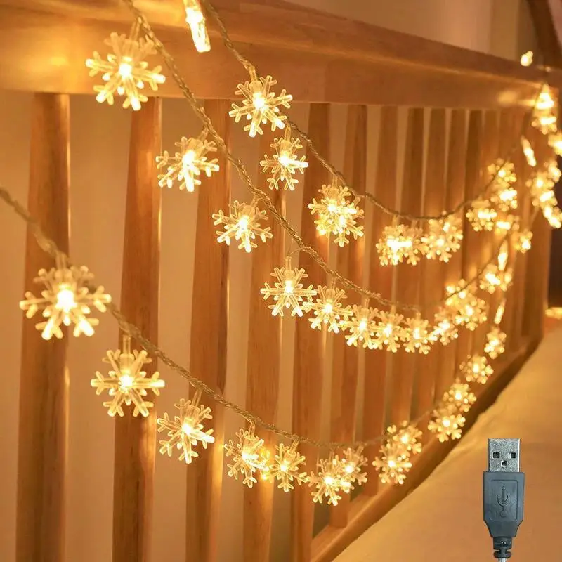 USB Plug Fairy Light LED Snowflake Light String  Garden Living Room Birthday Party Wedding New Year's Eve Decor Festive Lighting