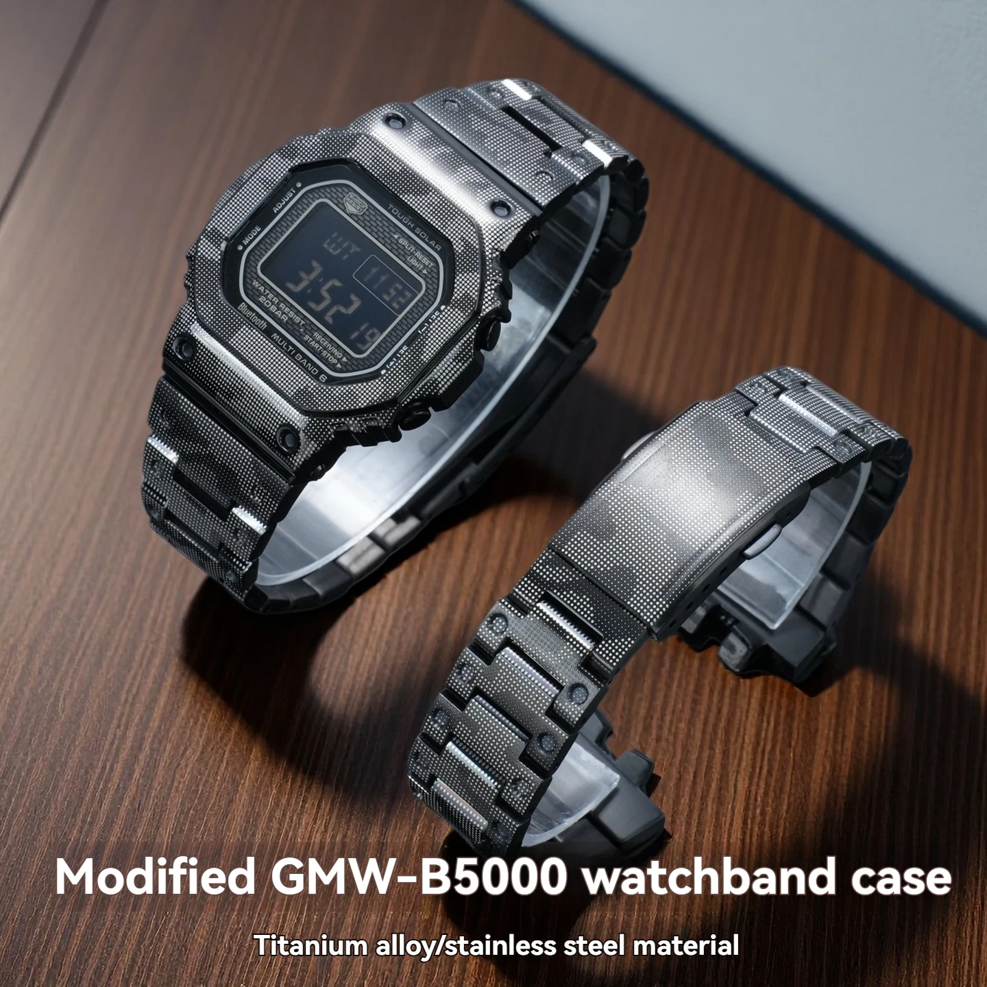 Customisable, versatile GMW-B5000-specific stainless steel camouflage titanium alloy case set for Casio G-SHOCK watch straps