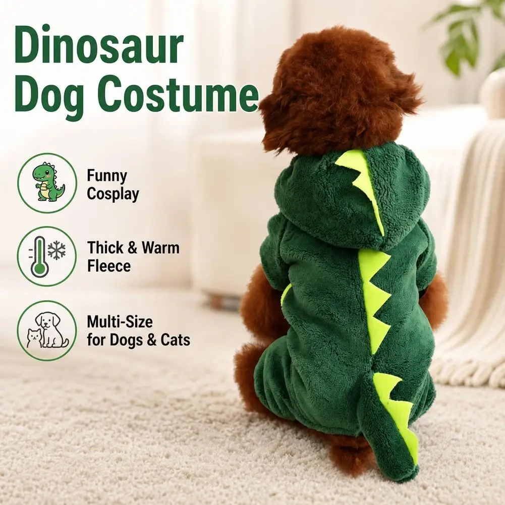 Dinosaurier-Hundekleidung, Fleece-Haustier-Overalls, Winter-Warm-Hundemantel, Jacke für Hunde, Kapuzenpullover, Kleidung für Chihuahua und Französische Bulldogge – Detail 9