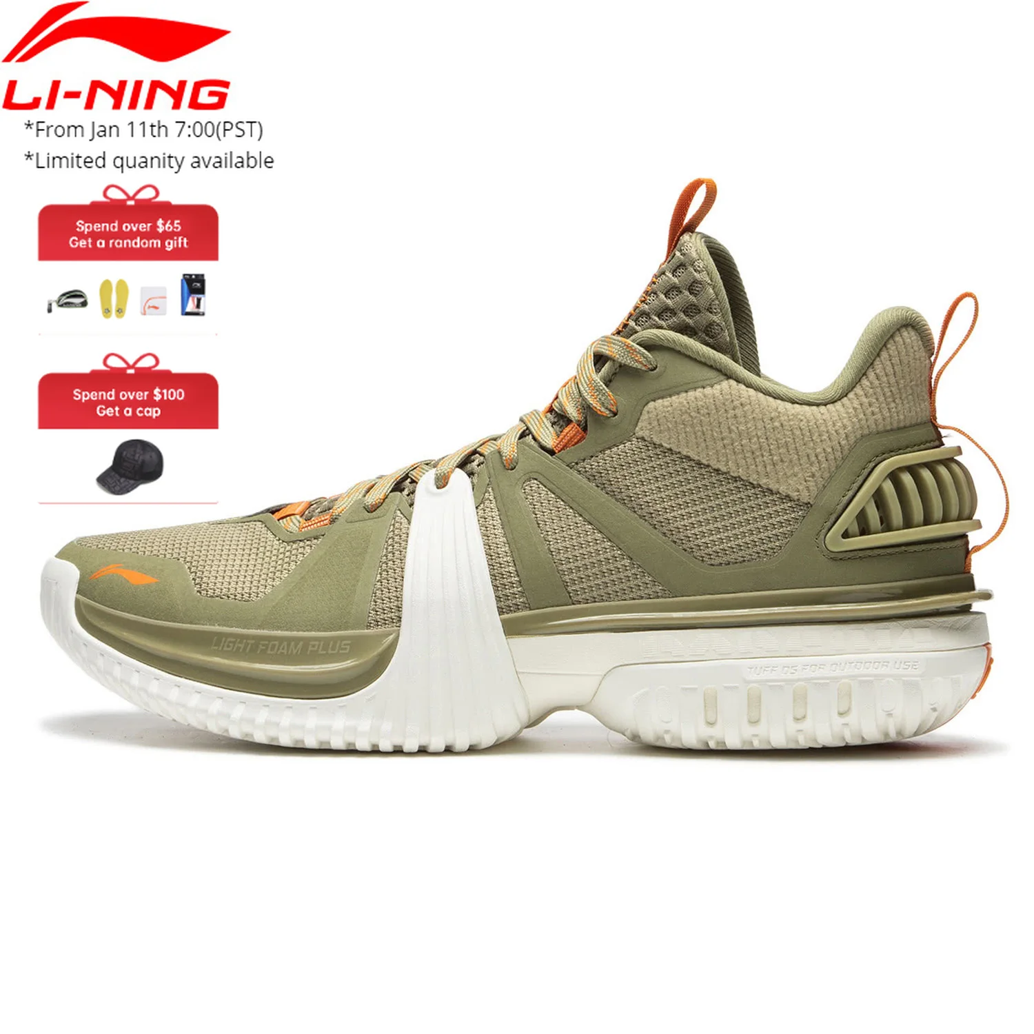 Li-Ning Uomo BAD5 STORM 2024 WNTR Scarpe da basket all'aperto LEGGERA FOAM PLUS Cuscino TUFF OS Indossabile Fodera Scarpe da ginnastica ABFU051