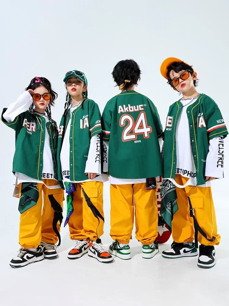 힙합 소년 패션 야구 재킷 솔리드 카고 바지 소녀 멋진 streetwear 어린이 재즈 의류 세트 어린이 거리 댄스 의상