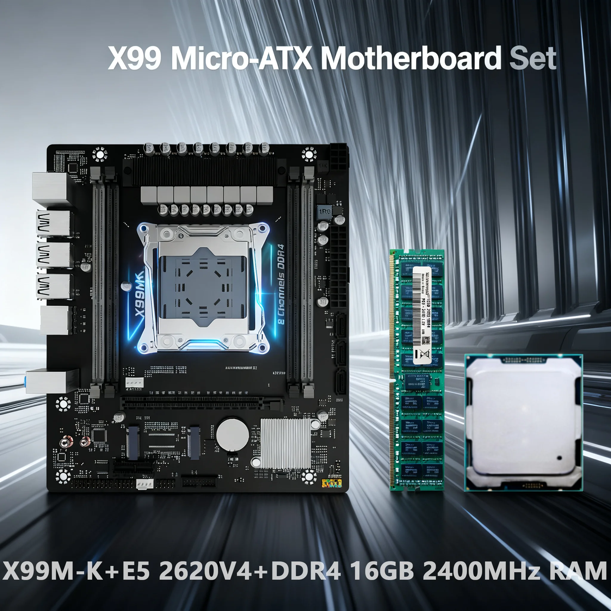 

X99M-K X99 Gaming Motherboard SET 2620V4 CPU DDR4 16GB 2400MHz RAM Dual Channel ECC M.2 NVME/NGFF M.2 WIFI M.2 for Desktop PC