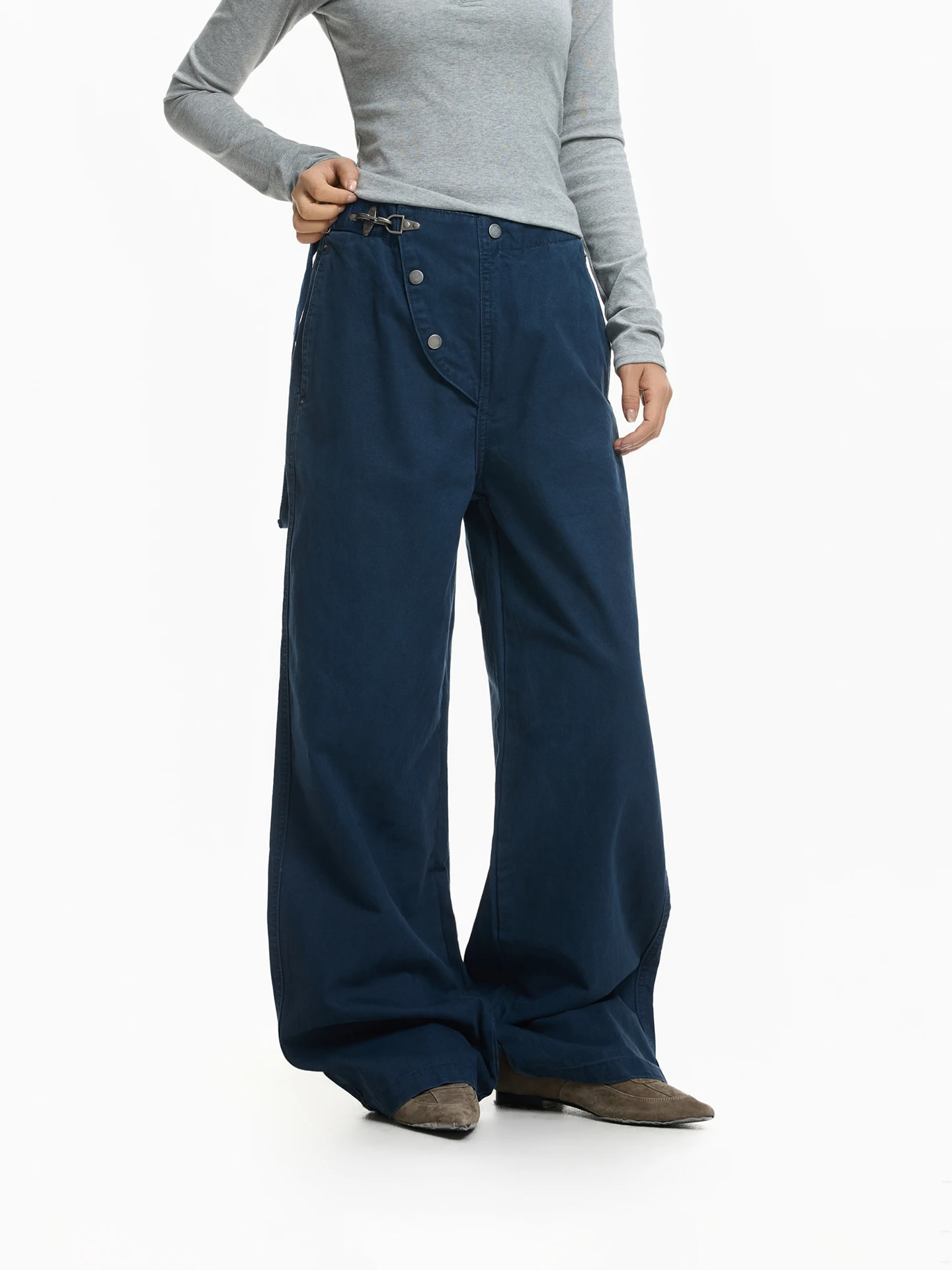 

Американские ретро-брюки с асимметричными пуговицами, свободного прямого кроя, в стиле рабочей одежды, широкие брюки из хлопка, повседневные брюки.