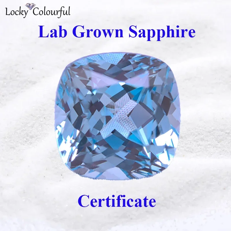 

Lab Grown Sapphire Square Cushion Shape Charm Aquamarine Beads for Diy Jewelry Making Earrings Ring Selectable AGL Certificate