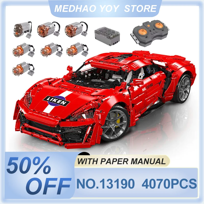 Mould King-bloques de construcción de coche técnico para niños, juguete de ladrillos para armar coche de carreras Lykan Hypersport, ideal para regalo, código 13190