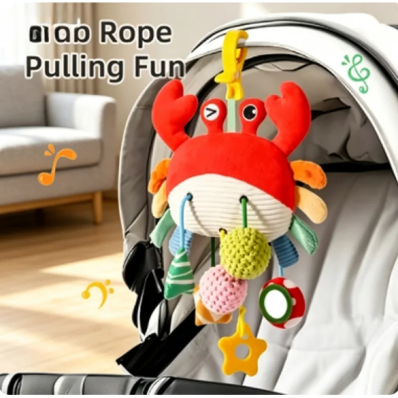

Baby Bed Hanging Pull String Toy Chewable Cartoon Crib Pendant Teething Sensory Bed Bell