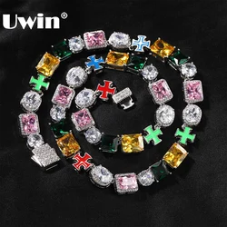 UWIN Iced Out Multi Gemstone Necklaces for Women Men Mixed Shape Colorful Gems Collection Necklace Fashion Hip Hop Jewelry