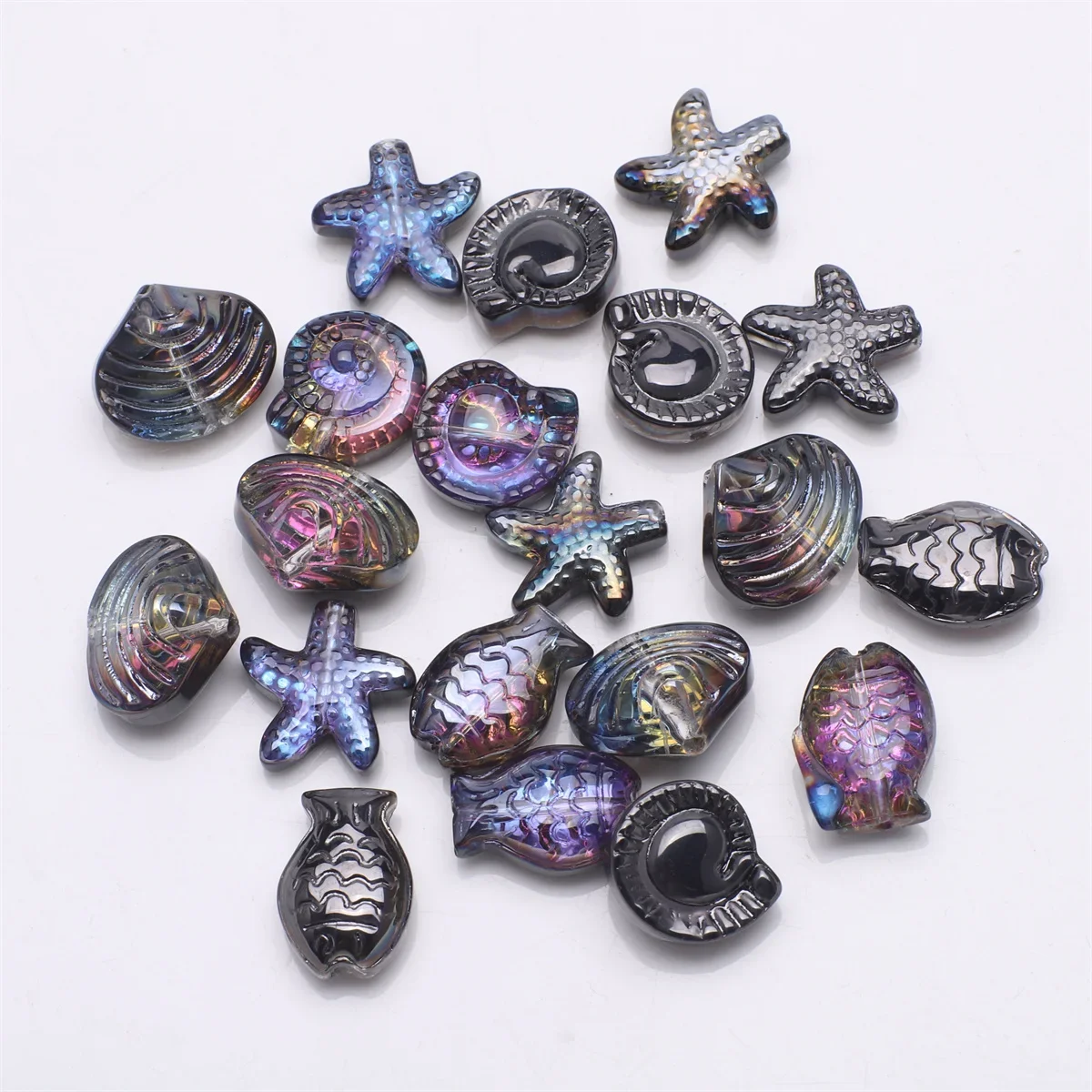 20Pcs Mixed Starfish /Snail /Shell /Small Fish Crystal Glass Pendants Beads DIY Making Earing Necklace Waist Jewelry Accessories