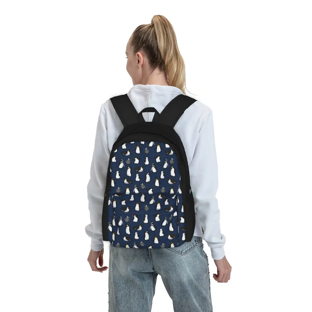 Saco de pingüim bonito para meninos e meninas, mochilas escolares, mochila para laptop, bolsa de ombro, variante azul escuro, estudantes