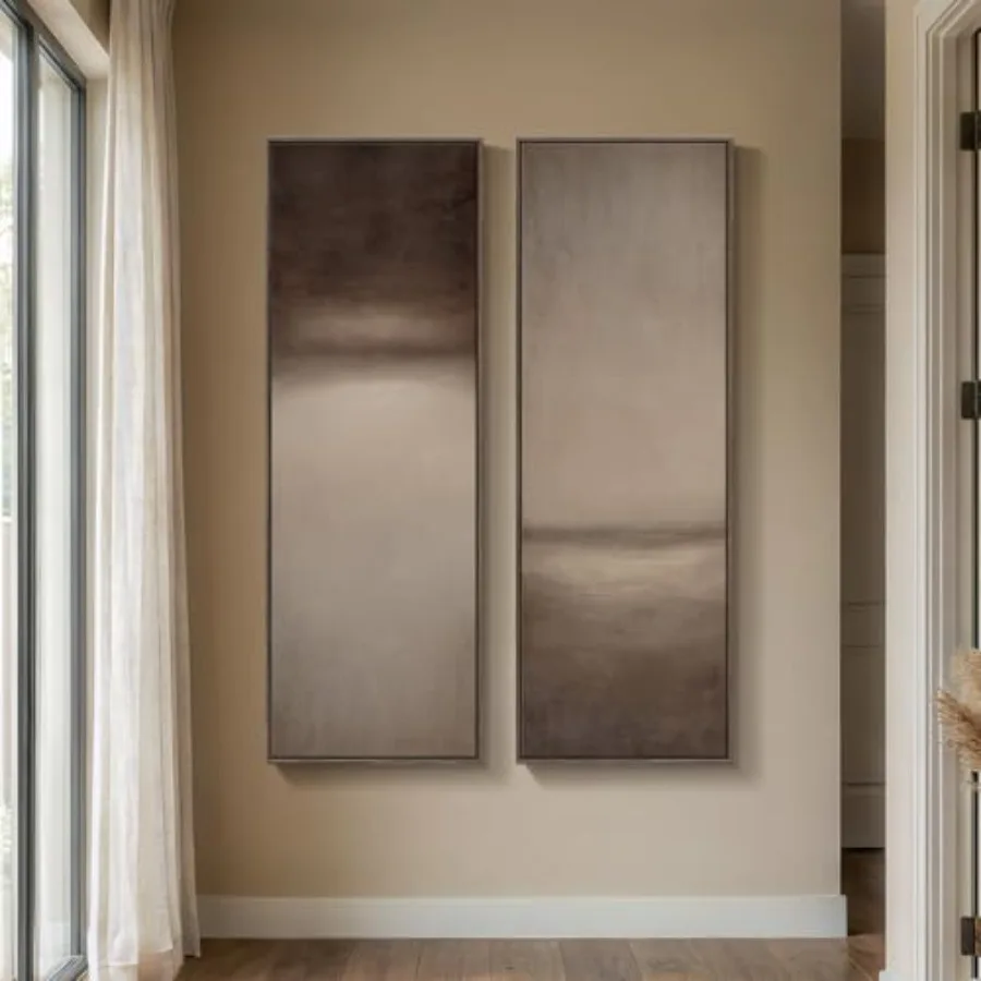 

Длинные узкие картины в коричневой и бежевой нейтральной раме, абстрактные вертикальные настенные панно, набор из 2 современных холщовых принтов, картины для стен